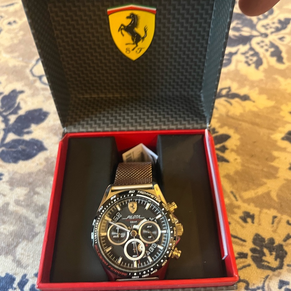 Beautiful & New Ferrari Black & Silver Chronograph Watch. Bought in Rome, Italy.